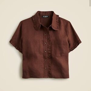 NWT J.Crew Ruffle Trim Shirt in Roasted Cocoa SZ SMALL